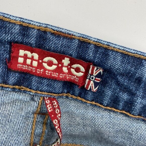 🎁5/$25 Moto Jeans Women 30 Skinny 5 Pocket Blue Denim Full Zip Button Closure - Picture 15 of 16